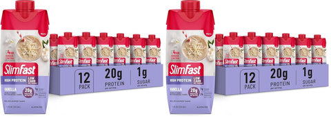 SlimFast Protein Shake, Strawberry- 20g Protein, Meal Replacement Shake Ready to Drink, High Protein with Low Carb and Low Sugar, 24 Vitamins and Minerals, 12 Count (Pack of 1) (Packaging May Vary)