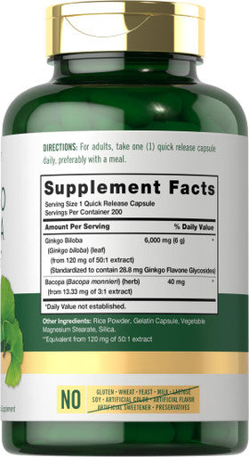 Carlyle Ginkgo Biloba Pills | 6000Mg | 200 Capsules | Maximum Strength | Non-Gmo, Gluten Free Supplement