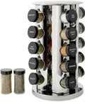 Kamenstein 20 Jar Revolving Countertop Spice Rack with Spices Included, FREE Spice Refills for 5 Years, Polished Stainless Steel with Black Caps, 30020