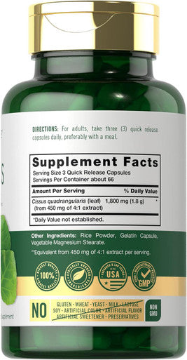Carlyle Cissus Quadrangularis 1800mg | 200 Capsules | Traditional Herb Extract Supplement | Non-GMO and Gluten Formula