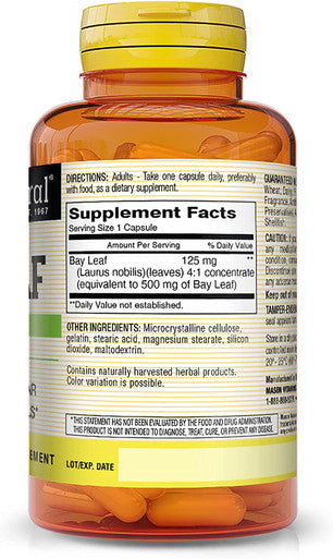 Mason Natural Whole Herb Bay Leaf - Antioxidant, for General Wellness, Herbal Supplement, 60 Capsules (Pack of 3)