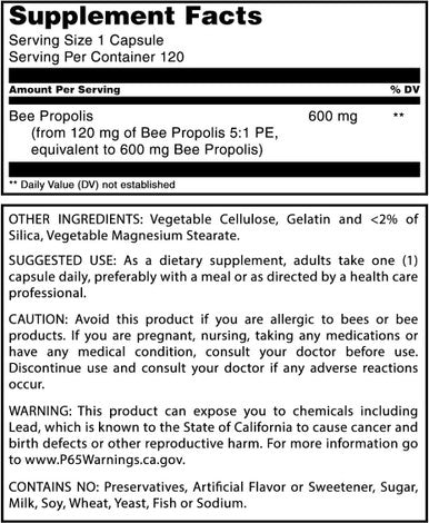 Amazing Nutrition Formulas Bee Propolis Supplement | 600 Mg Per Serving | 120 Capsules | Non-GMO | Gluten | Made in USA