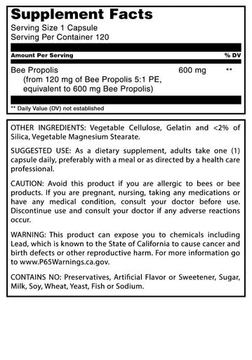 Amazing Formulas Bee Propolis Supplement | 600 Mg Per Serving | 120 Capsules | Non-Gmo | Gluten Free | Made In Usa