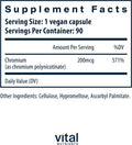 Vital Nutrients Chromium Polynicotinate 200mcg | Chromium Supplements for Healthy Fat and Carbohydrate Metabolism | Cholesterol Maintenance Supplement | Gluten Dairy Soy | Non-GMO | 90 Capsules