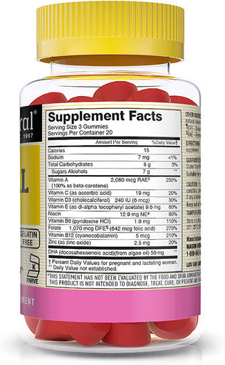 Mason Natural Sugar Free Prenatal Multivitamin with DHA & Zinc - Supports Baby's Growth and Development, for Pregnant and Lactating Women, Kosher, Banana Orange Flavor, 60 Gummies (Pack of 3)