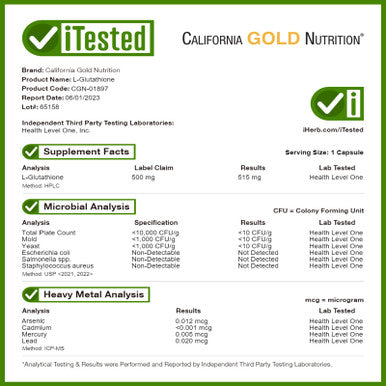 California Gold Nutrition L-Glutathione (Reduced), 500 Mg, 30 Veggie Capsules