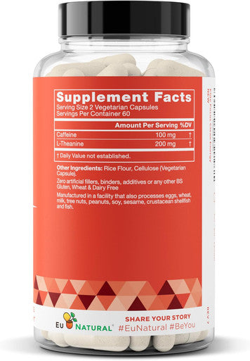 Elite Caffeine Pills With L-Theanine Jitter-Focused Energy Supplements Clean & Natural Nootropic Stack For Smart Cognitive Performance 120 Soft Capsules