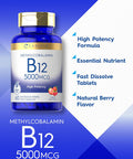 Carlyle Vitamin B-12 5000mcg | 60 Fast Dissolve Tablets | for Adults | Vegetarian Non-GMO & Gluten | Methylcobalamin Supplement