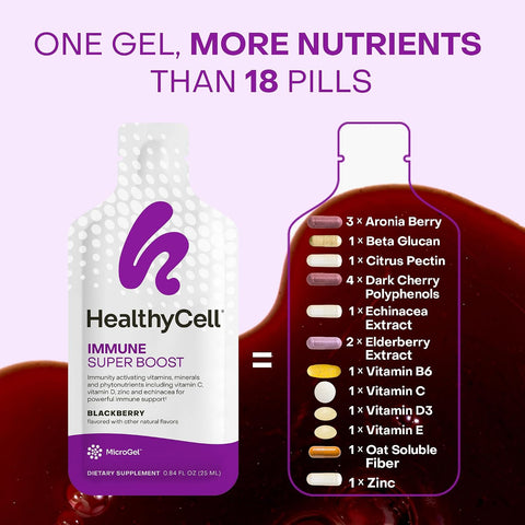 Healthycell Immune Super Boost Daily Liquid Supplement - Immune Support Supplement For Adults With Ecea Elderberry Vitamin C Vitamin D Calcium & Zinc - 30 Gel Packs