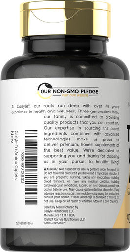 Carlyle Tri-Amino L-Arginine L-Ornithine L-Lysine Supplement | 90 Caplets | Vegetarian Non-GMO Gluten