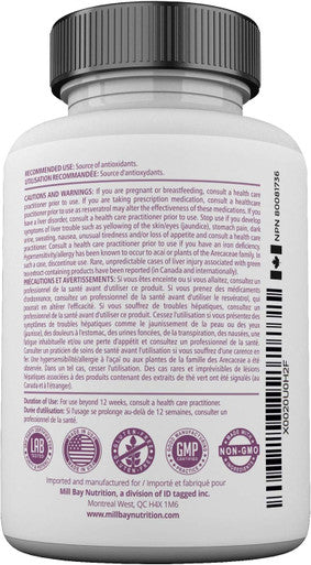 Mill Bay Resveratrol Source of Antioxidants - 100 Capsules (600mg)
