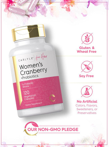 Carlyle Women's Cranberry Plus Probiotics | 120 Capsules | with 14 Probiotic Strains | Vegetarian Non-GMO Gluten Supplement | for Her