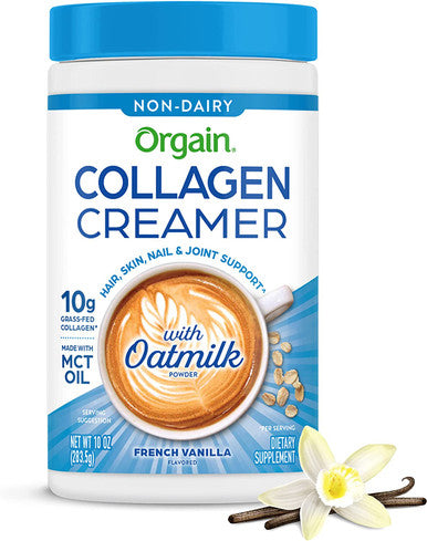 Orgain Collagen Creamer with Organic Oatmilk Powder French Vanilla 10g of Hydrolyzed GrassFed Collagen 1g of Sugar Made with MCT Avocado and Coconut Oil No Dairy or Soy NonGMO 10 oz
