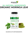 Renew Actives Organic Moringa Leaf Supplement: 800Mg Daily Serving - High Potency Moringa Capsules - Green Superfood & Antioxidant Support Against Free Radical Damage- 120 Vegan Capsules