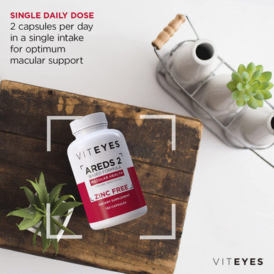Viteyes AREDS 2 Zinc Macular Health Formula Capsules Natural Vitamin E No Zinc No Copper Eye Vitamin Smaller Capsules Vision Protection 180 Capsules