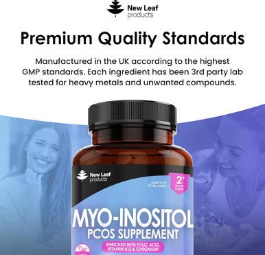 Myo-Inositol Pcos Supplement - Myo Inositol Capsules Pcos Supplement Enriched With Folic Acid, Vitamin B12 And Chromium - Hormone Balance For Women 120 Vegan Capsules Uk Made Leaf Vitamin B8