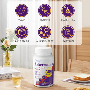 Glp-1 Supplement - 300 Billion Afu Akkermansia Muciniphila, Akkermansia Probiotic For Women & Men, For Boost Glp-1, Digestive, Gut, Immunity, Enhances Gut Lining Function & Intestinal Walls, 60 Count