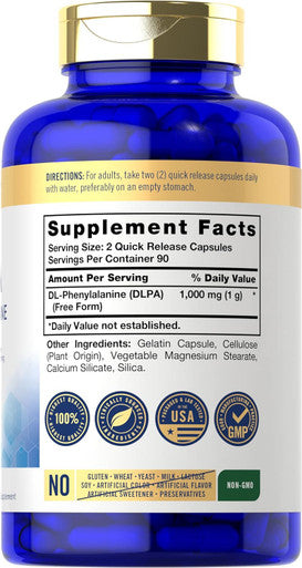 Carlyle DL-Phenylalanine | 1000mg | 180 Capsules | Non-GMO and Gluten Formula | DLPA Form Supplement