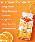 Calcium Magnesium Zinc Gummies For Adult: With Vitamin D3 K2 For Women Men Organic Sugar Vegan Chewable Gummy - High Absorption For Immune Strength(60 Count)