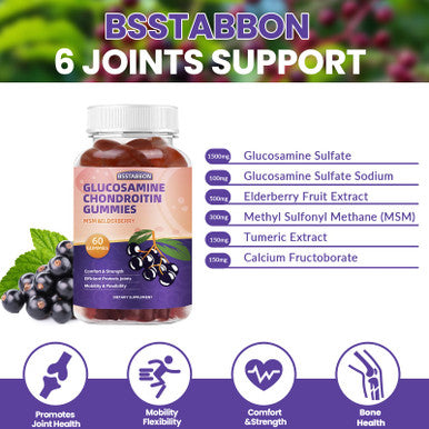 BSSTABBON Glucosamine Chondroitin Gummies With Msm Elderberry Supplement For Men And Women 60Gummies