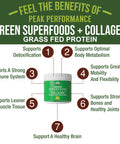 Greens Superfood + Grass Fed Collagen Peptides Powder - Ultimate Blend Of Best Tasting Green Superfood With Pure Pasture Raised