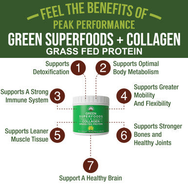 Greens Superfood + Grass Fed Collagen Peptides Powder - Ultimate Blend Of Best Tasting Green Superfood With Pure Pasture Raised
