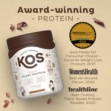 Kos Vegan Protein Powder, Chocolate Usda Organic - Low Carb Pea Protein Blend, Plant Based Superfood With Vitamins & Minerals - Keto, Soy, Gluten - Meal Replacement For Women & Men - 10 Servings