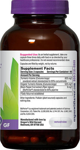 Oregons Wild Harvest Turmeric Curcumin Supplement with BioPerine Antioxidant AntiInflammatory 1350 MGS 120 Count