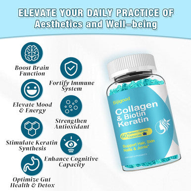 Biotin Gummies 15000Mcg With Collagen, Keratin, Hyaluronic Acid, Vitamin For Skin, Hair Growth, Nails & Joints, Women Men Adults Kids - 60 Blueberry Flavored Gummies