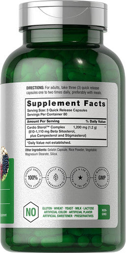 Beta Sitosterol 1200mg 240 Capsules Mega Strength Plant Sterols Complex Non-GMO Gluten Free Supplement by Horbaach