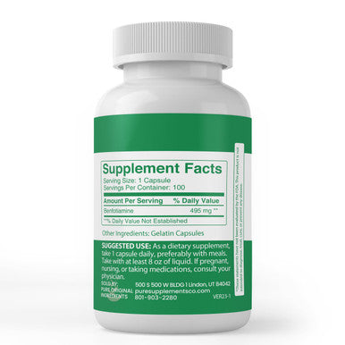 PURE ORIGINAL INGREDIENTS Benfotiamine, (100 Capsules) Always Pure, No Additives Or Fillers, Lab Verified