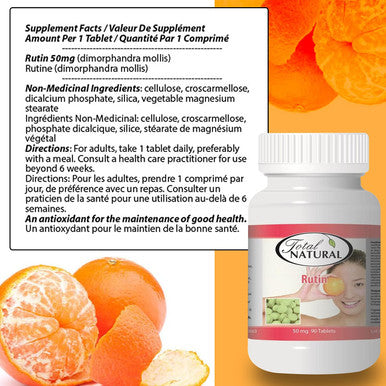 Rutin 50mg 90 tablets [1 bottle] by Total Natural, Anti-inflammatory, Help Absorb And Utilize Vitamin C, Improved Vascular Health, Vision Care