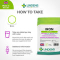 Lindens Iron 14mg - 120 Vegan Tablets - Reduce Tiredness, Increase Energy | Creates Healthy Red Blood Cells | Normal Oxygen Transportation | (4 Months Supply) | UK Manufacturer, Letterbox Friendly
