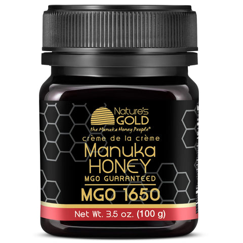 NatureÃ¢â‚¬â„¢s Gold Raw Manuka Honey, Certified High MGO | Authentic MGO, 100% Pure Genuine Traceable Hive to Home | MGO 1250+ Flavor | 3.5 Ounce (Pack of 1) Size