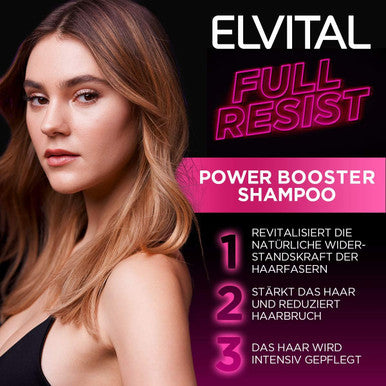 L'Oreal Paris Shampoo Against Hair Loss Due To Hair Breakage For Powerless Brittle Hair With Biotin Provitamin B5 And Arginine Elvital Full Resist Power Booster Hair Shampoo 1 X 300 Ml