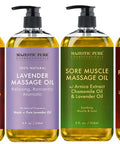 Majestic Pure Lavender Massage Oil, Sore Muscle Massage Oil, Frankincense Massage Oil, and Cellulite Massage Oil Bundle 8 fl oz Each