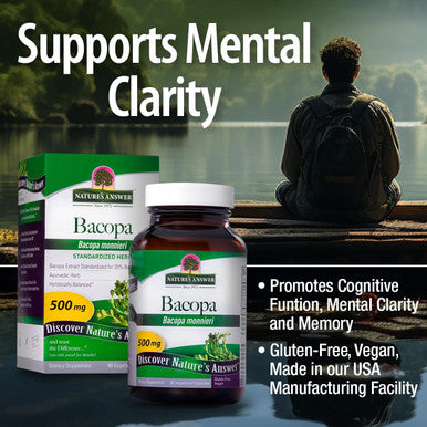 Nature'S Answer Bacopa 500mg 90-Capsules | Promotes Cognitive Function | Mental Clarity Support | Gluten- Non-GMO Vegan No Preservatives or Artificial Flavors | Single Count