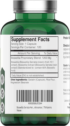 Boswellia Serrata Herbal Extract Capsules | 1200 MG/Capsule (120 Capsules) | Joint Support Supplement* | Promotes Mobility & Flexibility* | Ayurvedic Herb: Indian Olibanum/Frankincense | TNVitamins