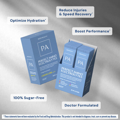 BodyHealth PerfectAmino Electrolyte Drink Mix Lemon Lime No Sugar Keto & Fasting Friendly Hydration with Trace Minerals Stick Packs