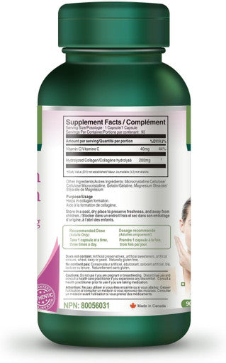 VORST Salmon Collagen 200mg plus Vitamin C 90 Capsules | Type 1 & Type 3 Supplement for Anti Aging, Dull Skin, Hair, Nails, Joints, Bones | Includes 40mg of Vitamin C | 1 Bottle