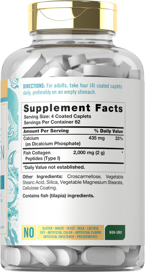 Carlyle Marine Collagen For Hair Skin And Nails 250 Caplets Peptides For Women And Men Type I With Calcium Non-Gmo & Gluten Free