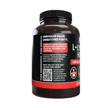 PURE ORIGINAL INGREDIENTS L-Lysine Hcl (365 Capsules) No Magnesium Or Rice Fillers, Always Pure, Lab Verified