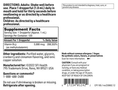 Klaire Labs SFI Health Vitamin B12 Liquid Drops 5mg 4 Fluid Ounces
