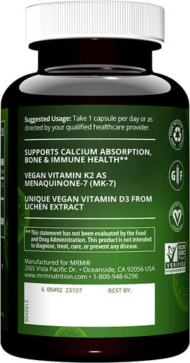 Nutrition Vegan Vitamin D3 & K2 | Bone + Cardiovascular Health | 2500 IU/80mcg | Immune Function | 60 Servings