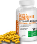 Bronson Super B Vitamin B Complex Sustained Slow Release (Vitamin B1, B2, B3, B6, B9 - Folic , B12) Contains All B Vitamins 100 Tablets