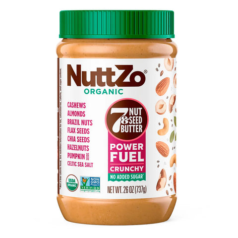 NuttZo Natural Power Fuel 7 Nuts and Seeds Butter, Crunchy, Paleo and Keto Friendly, Peanut and Gluten Free, Kosher, No Added Sugar or Oil, 12 oz Jar