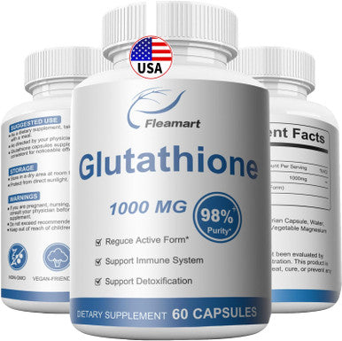 Fleamart Click to see full view Glutathione Supplement 98%+ Highly Purified and Bioavailable Skin Care & Detoxification L Glutathione 1000mg Immune & Liver Support Made in The USA 60 Capsules