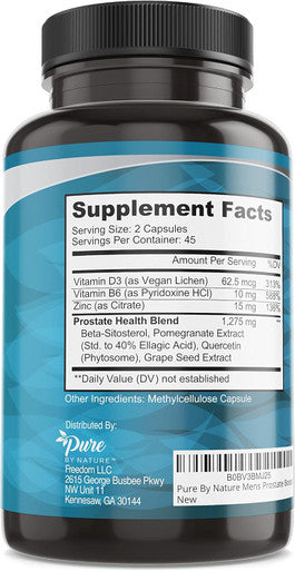 Pure By Nature Beta Sitosterol Supplement, Prostate Support Capsules For Men With Zinc, May Help With Frequent Urination & May Support Good Sleep, 90 Capsules