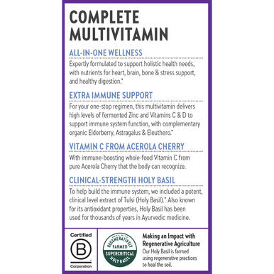 New Chapter One Daily Multivitamin + Immunity Enhanced Immune Support from Extra Vitamin C, D3 & Zinc + Clinical-Strength Holy Basil* 100% Vegetarian, Non-GMO, Certified Gluten Free, 30 ct