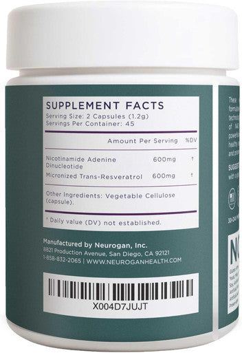 Neurogan Nad+ With Resveratrol Capsules 1:1 Ratio 1200 Mg - 90 Count Cellular Health, Immune Function, Energy Supplements, Promotes Healthy Aging Adenine Dinucleotide For Vitality